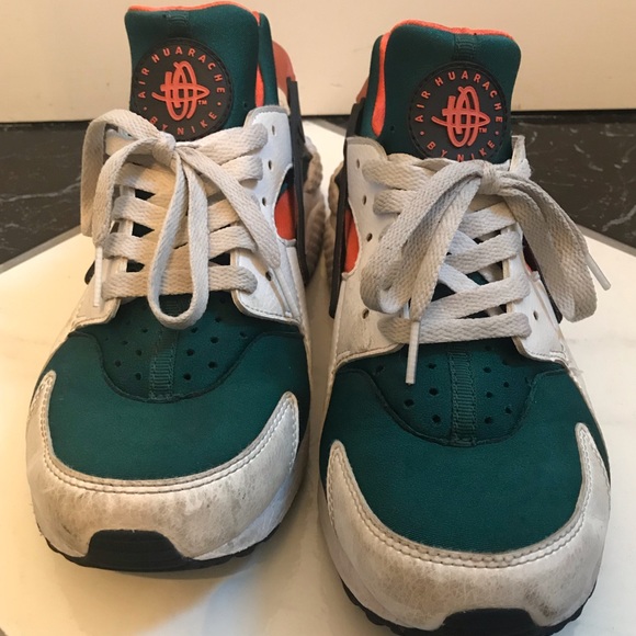 Nike air huarache orange green gently worn sneaker Men’s 8.5 Hipster Normcore - Picture 2 of 8